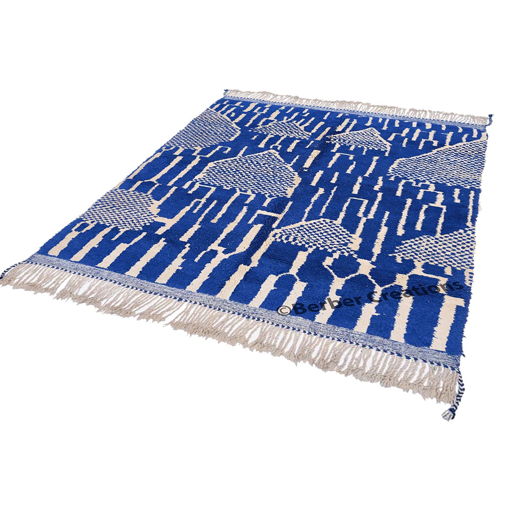 Moroccan Beni Ourain Rug Blue Minimalist Design Berber Creations