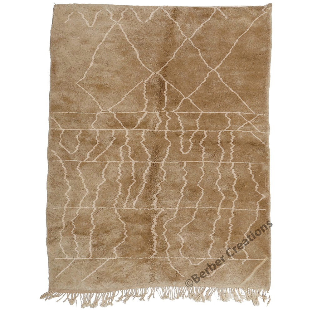 moroccan beni mrirt wool rug tan brown with white lines