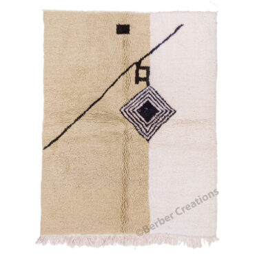 Shag Moroccan Beni Ourain Rug Beige and White