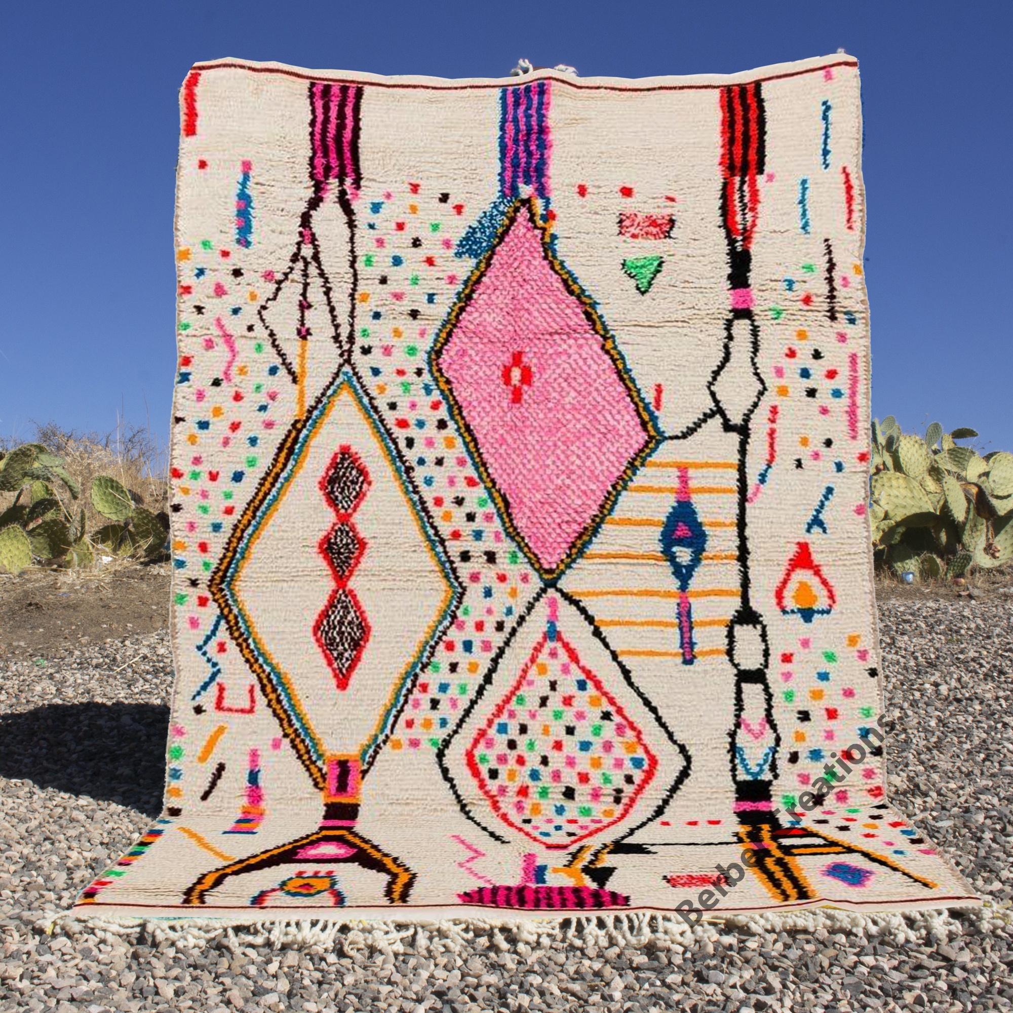Colorful moroccan azilal wool rug bohemian style