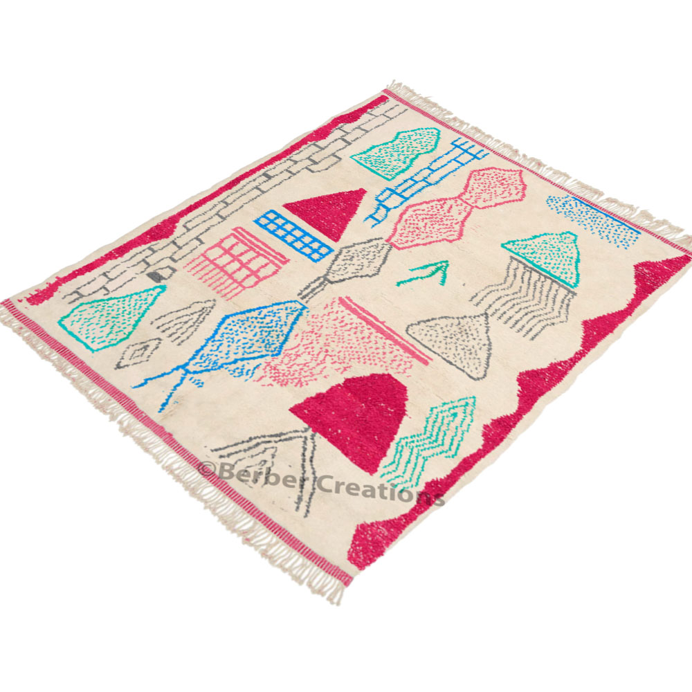 Handwoven Pink Moroccan Azilal Rug Bohemian Style - Image 2