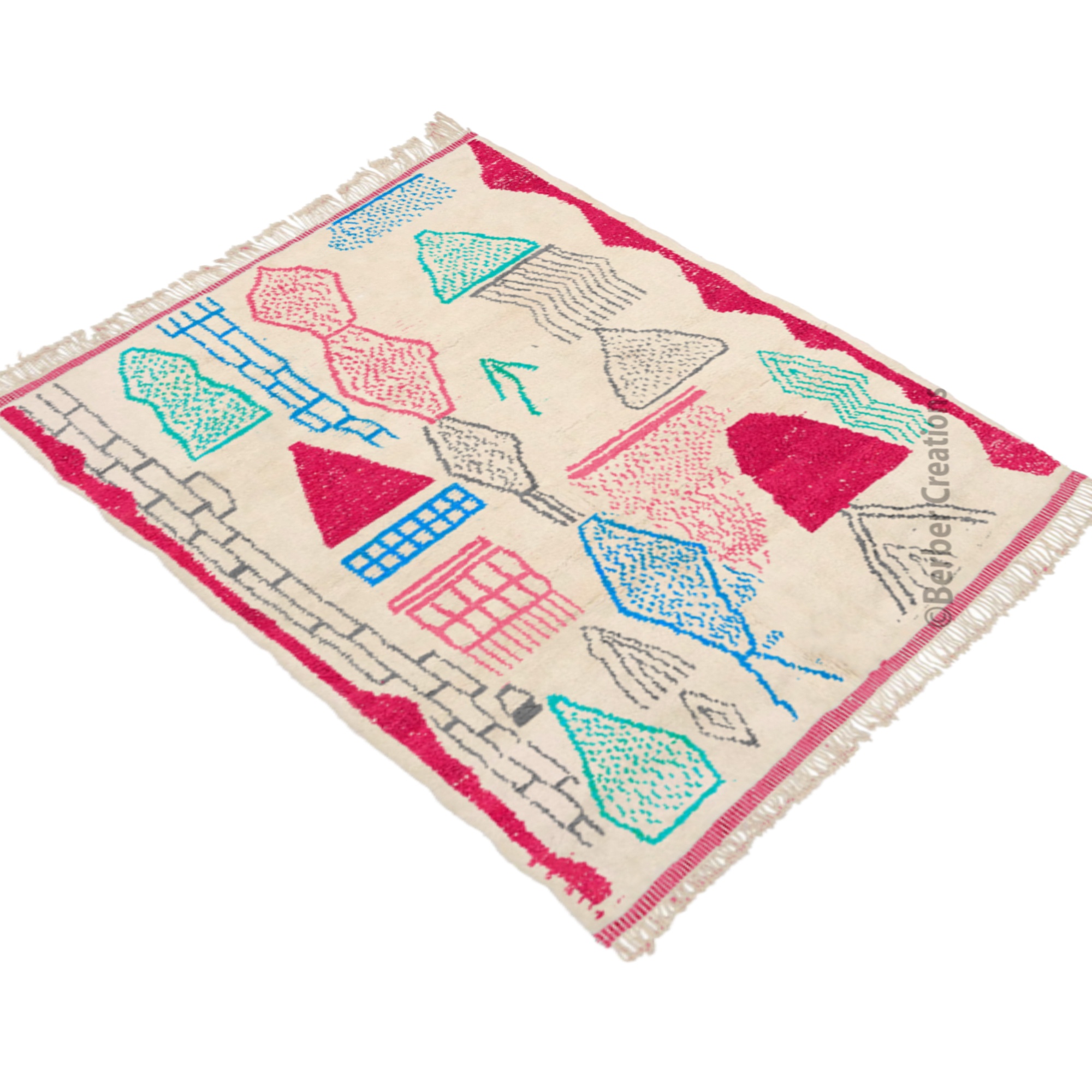 Handwoven Pink Moroccan Azilal Rug Bohemian Style - Image 3