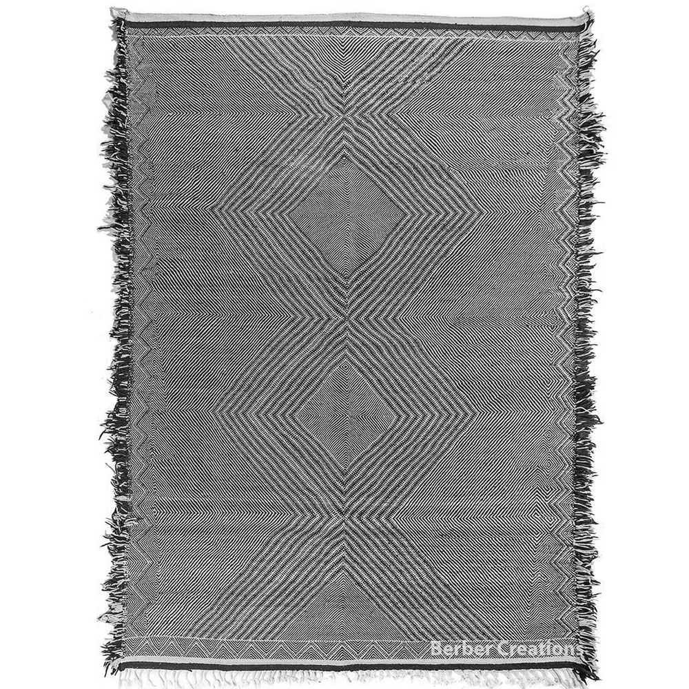 Flateweave moroccan wool rug black and white