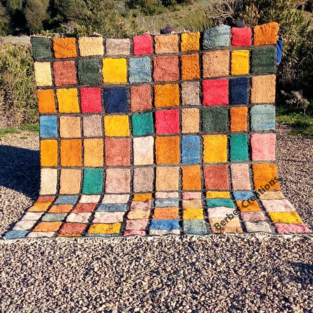 large moroccan beni mrirt wool rug colorful squares