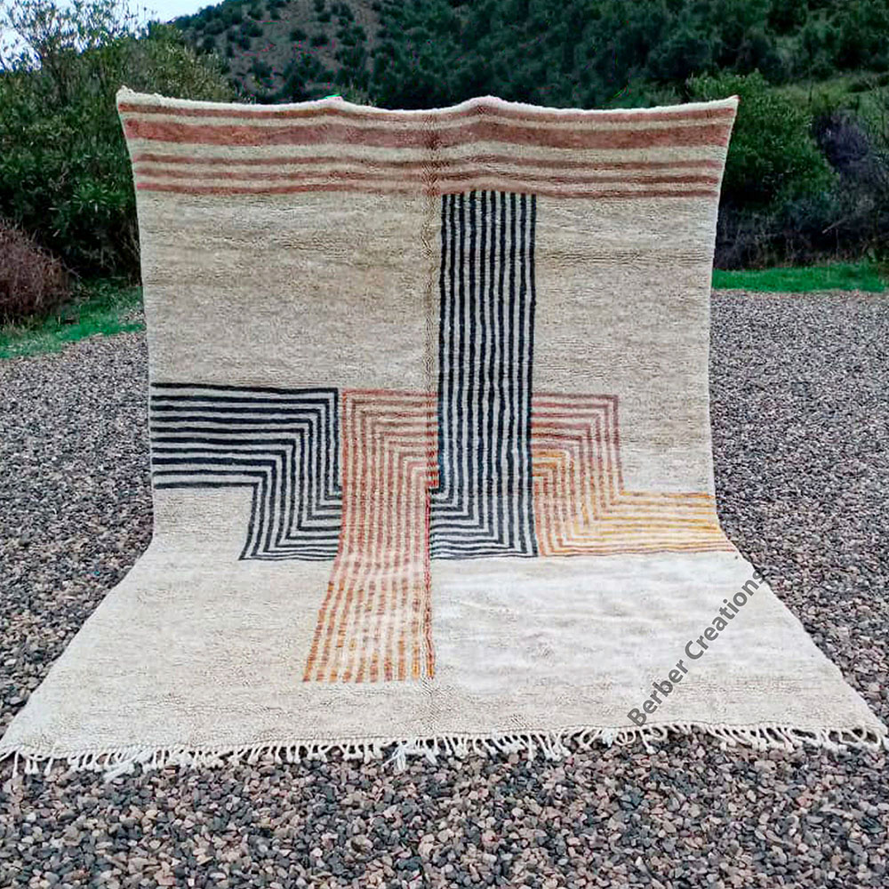 modern moroccan wool rug beige and orange