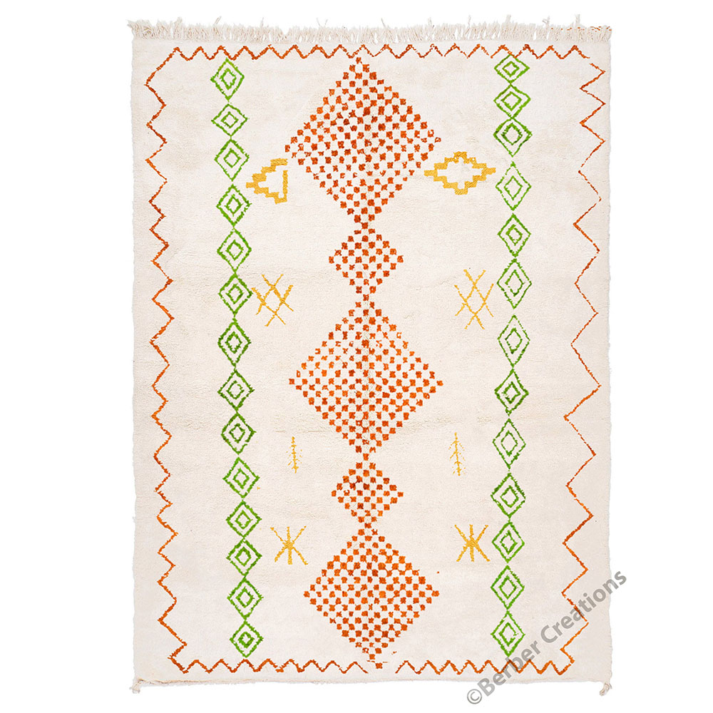 Moroccan azilal berber rug orange and green