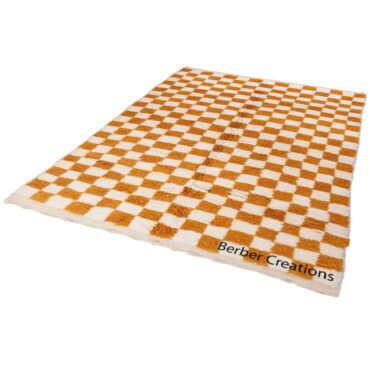 Moroccan Checkered Wool Rug Orange