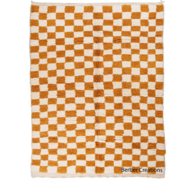 Moroccan Checkered Wool Rug Orange