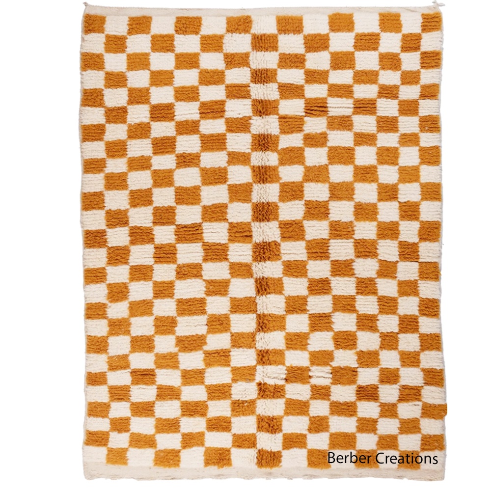 moroccan checkered wool rug orange