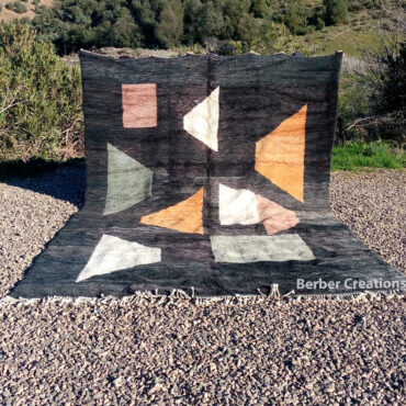 Large Black Moroccan Wool Rug Abstract Design 9’x12.7′