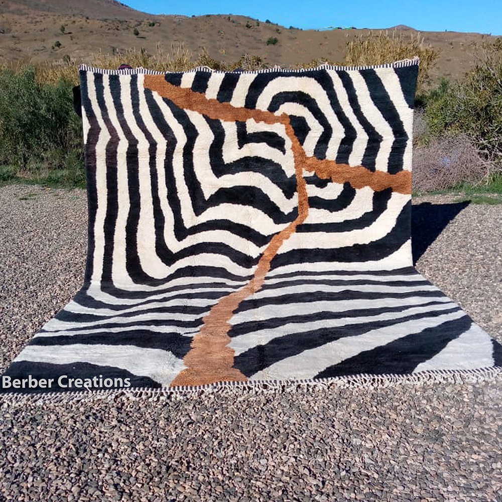 moroccan zebra rug black white 9.5x13.4
