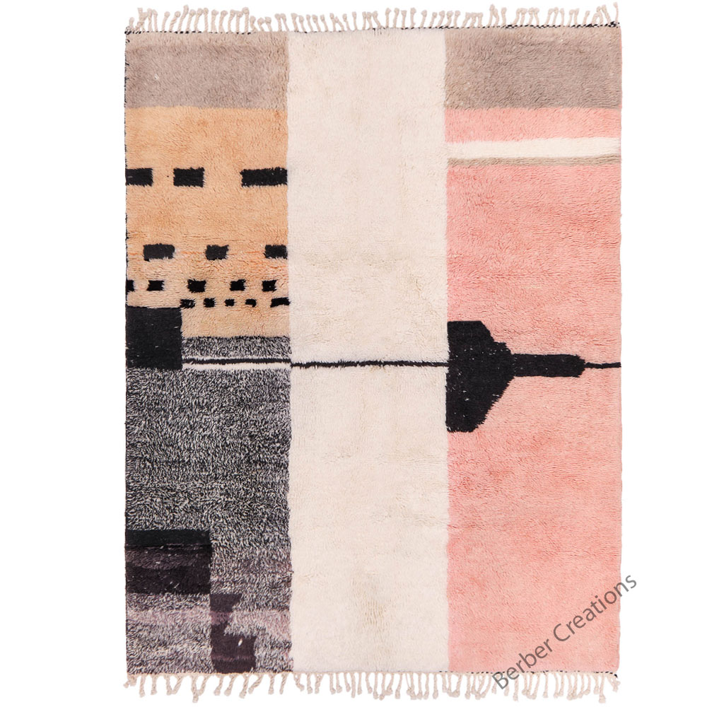 abstract moroccan handwoven beni rug pink