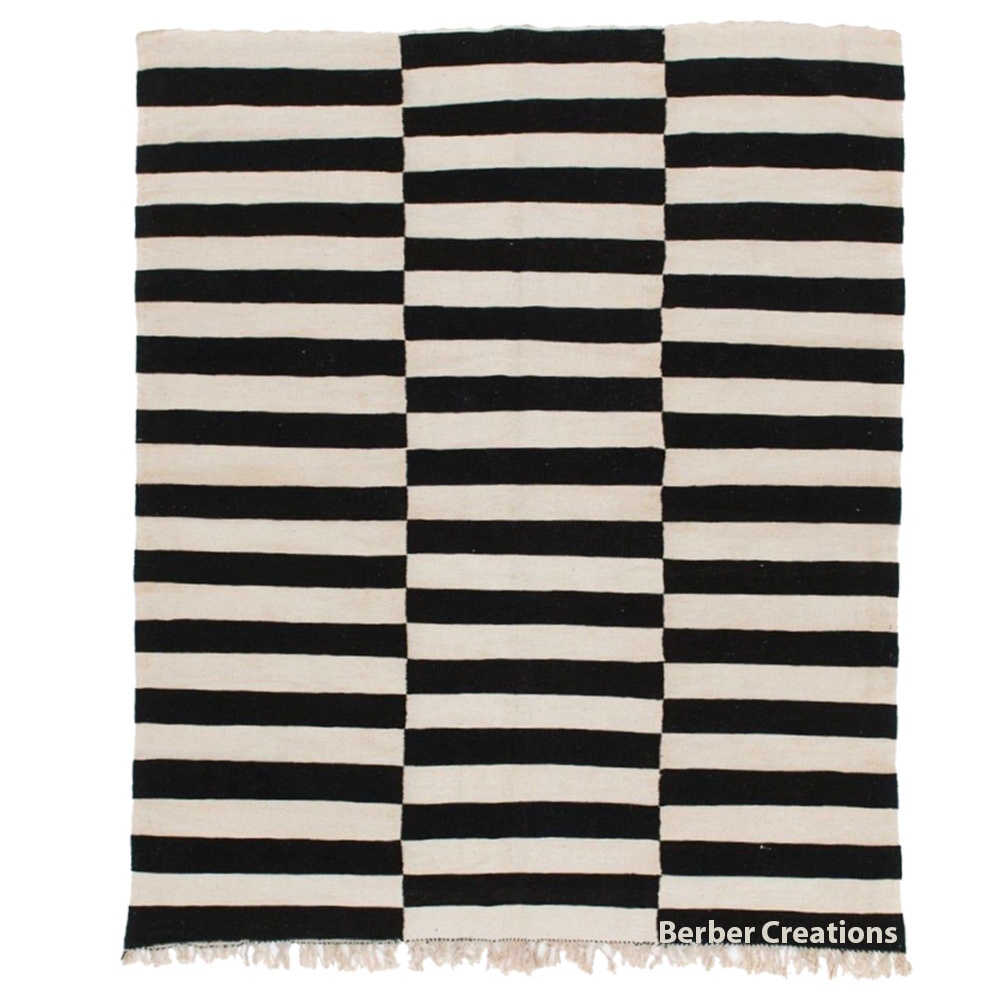 striped flatweave moroccan wool rug black and white