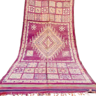 Beautiful Vintage Moroccan Wool Rug Purple 5.2×11.4 Ft