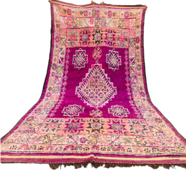 Authentic Moroccan Vintage Wool Rug Magenta  6.4×13.2 ft