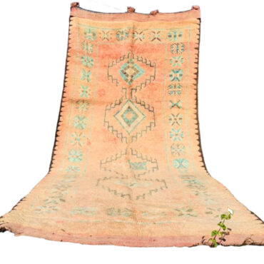 Faded Vintage Moroccan Wool Rug Peach  5.5×11.4 Ft