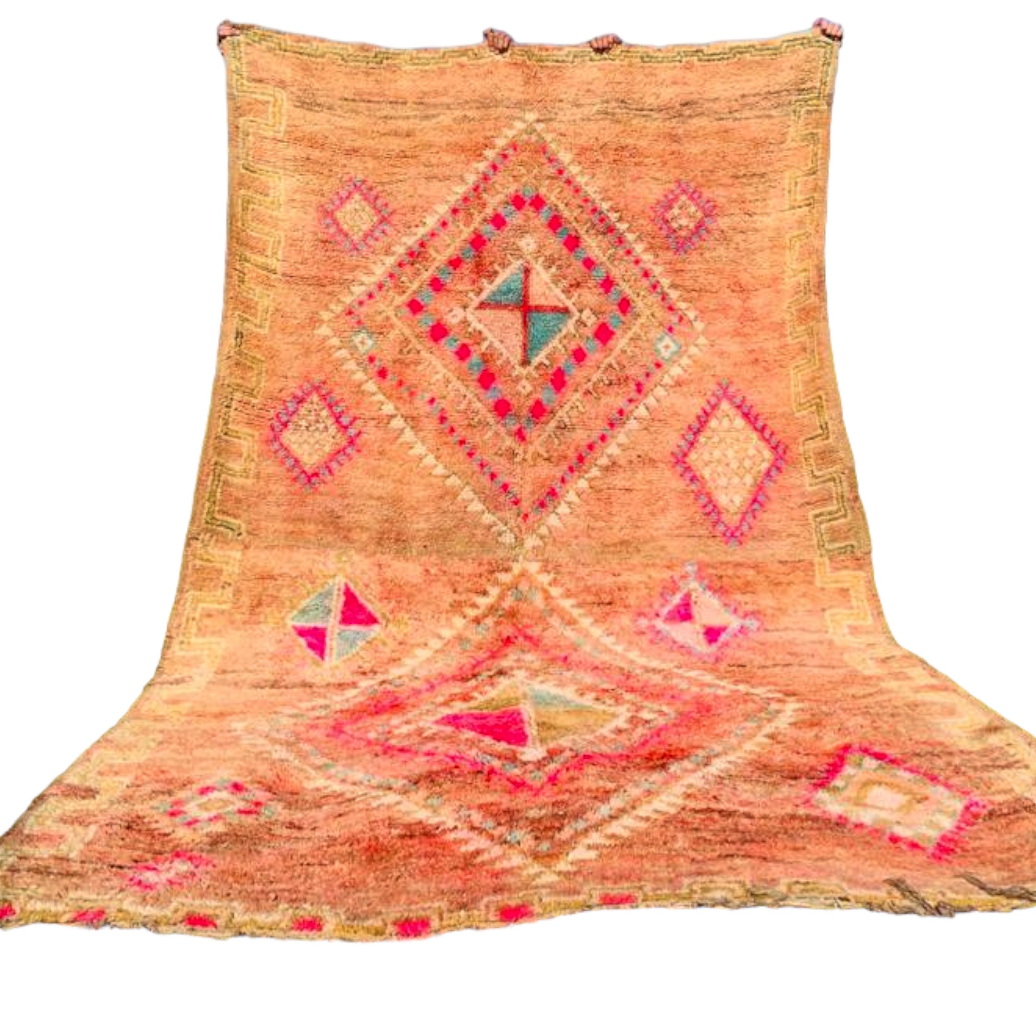 Moroccan vintage wool rug peach and pink 6.2x10.9