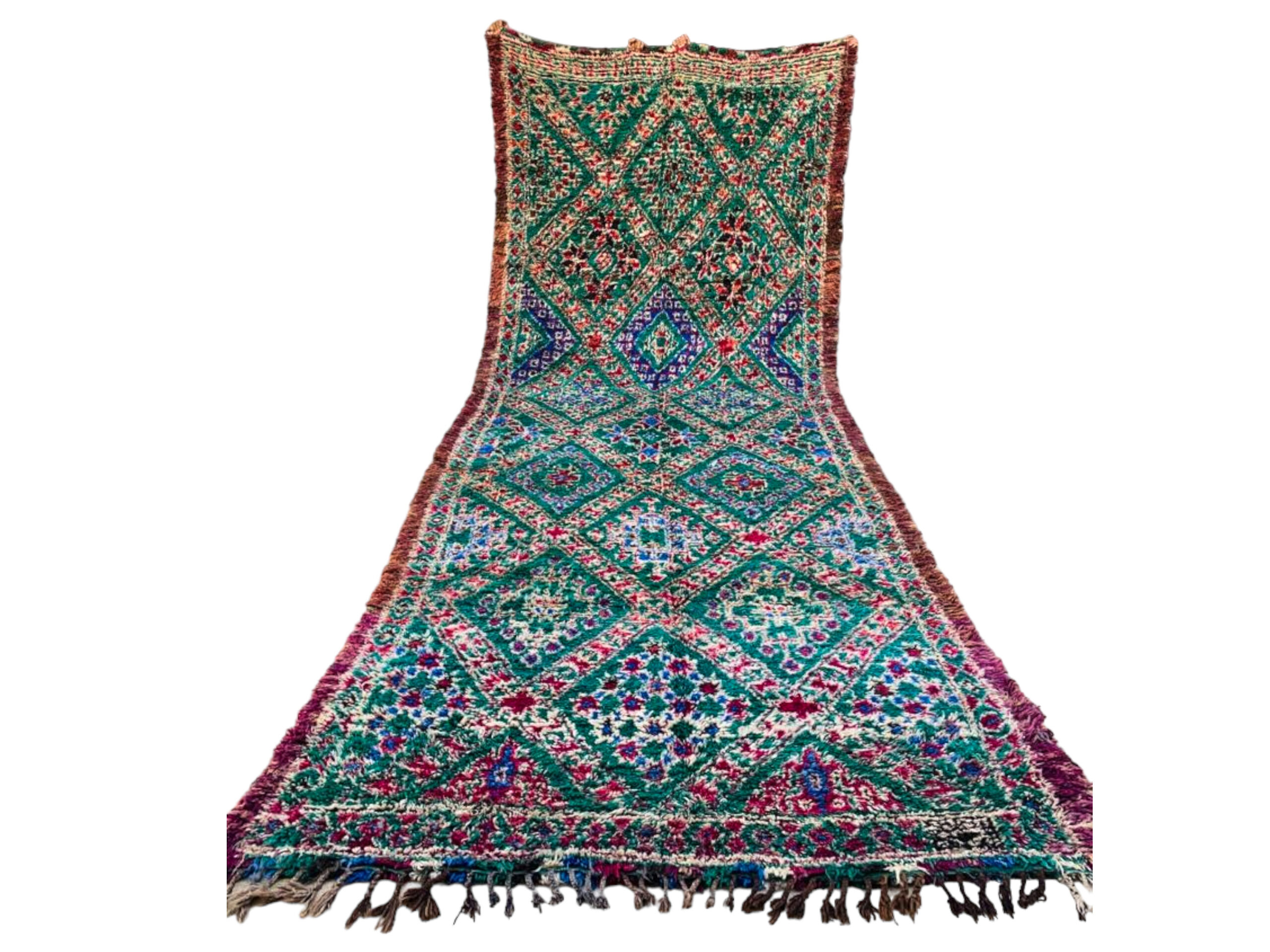 Large moroccan vintage wool rug zayan tribe green