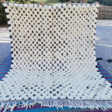 Textured Black and White Moroccan Wool Rug 7.8×9.5 Ft