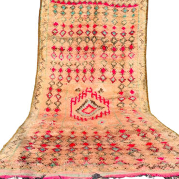 Faded Vintage Moroccan Wool Rug Peach and Pink  5.3×11 Ft