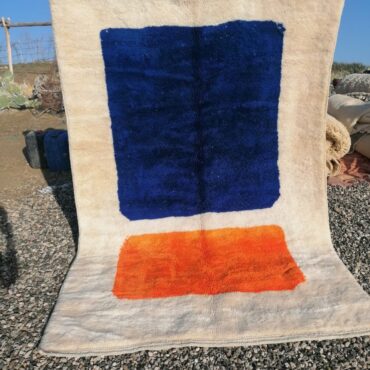 Moroccan Geometric Wool Rug Blue and Orange