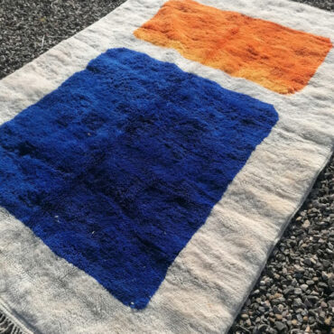 Moroccan Geometric Wool Rug Blue and Orange