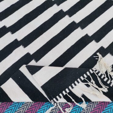 Striped Kilim Moroccan Rug Black and White 7.3′ x 10.9′