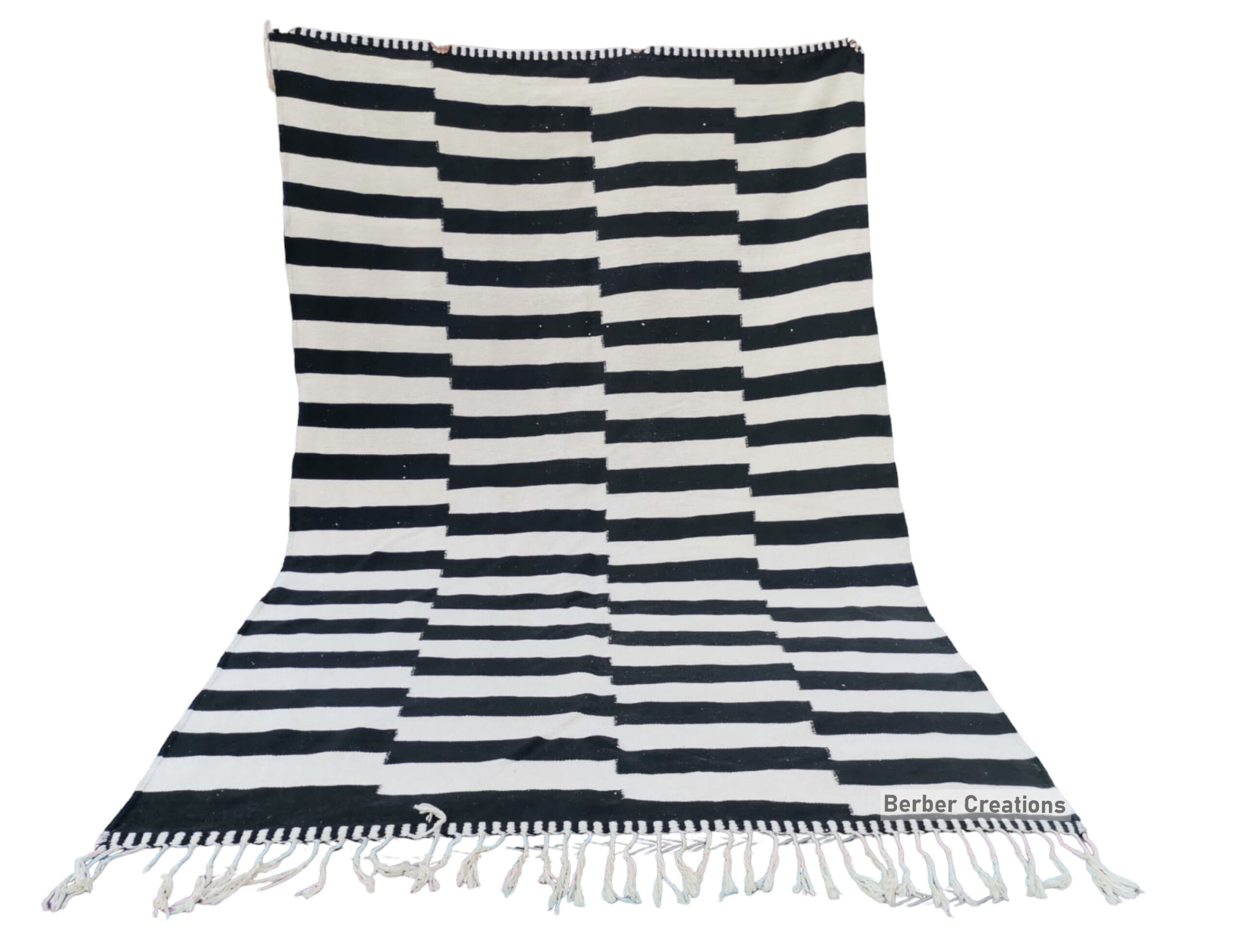 handmade striped kilim rug black and white