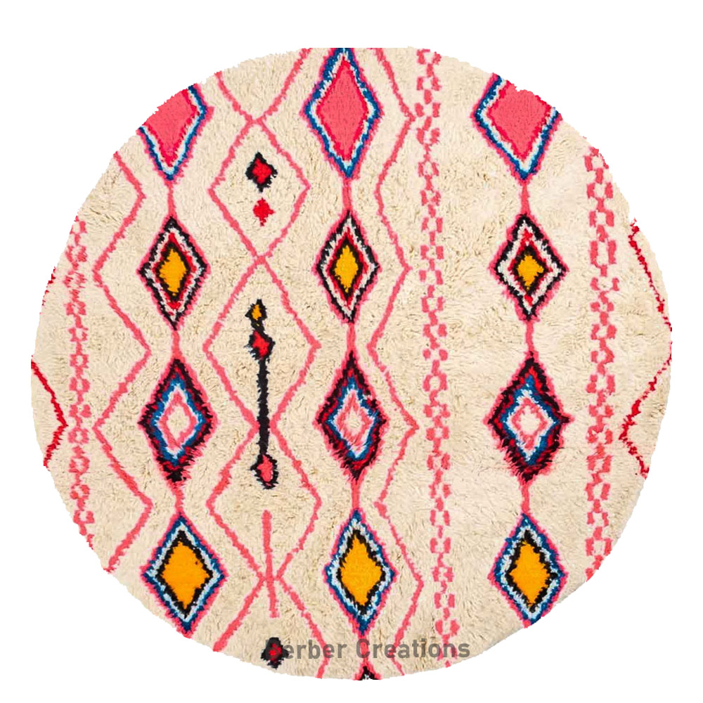 pink azilal round moroccan rug bohemian style