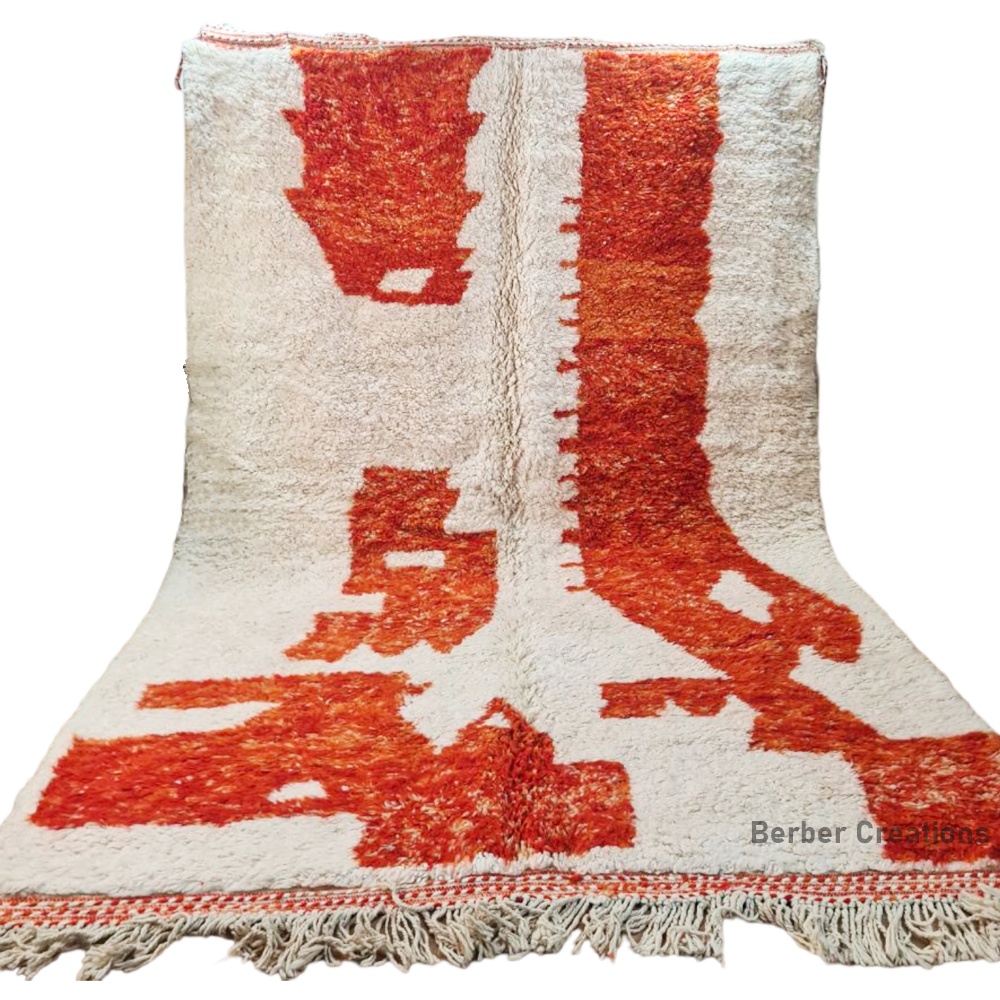 shag moroccan beni ourain rug orange and white