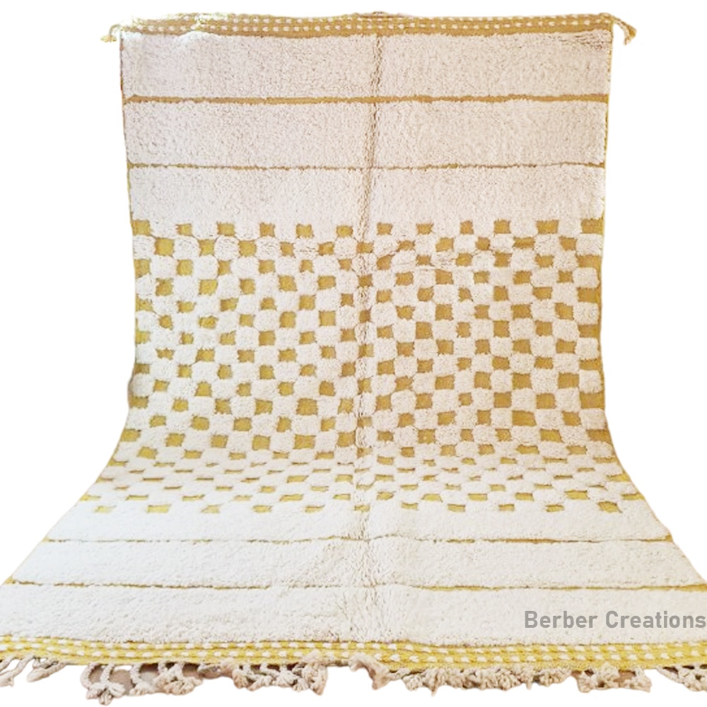 shag moroccan beni ourain rug white and yellow