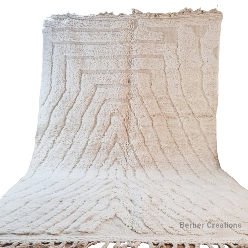 shag textured moroccan beni rug white