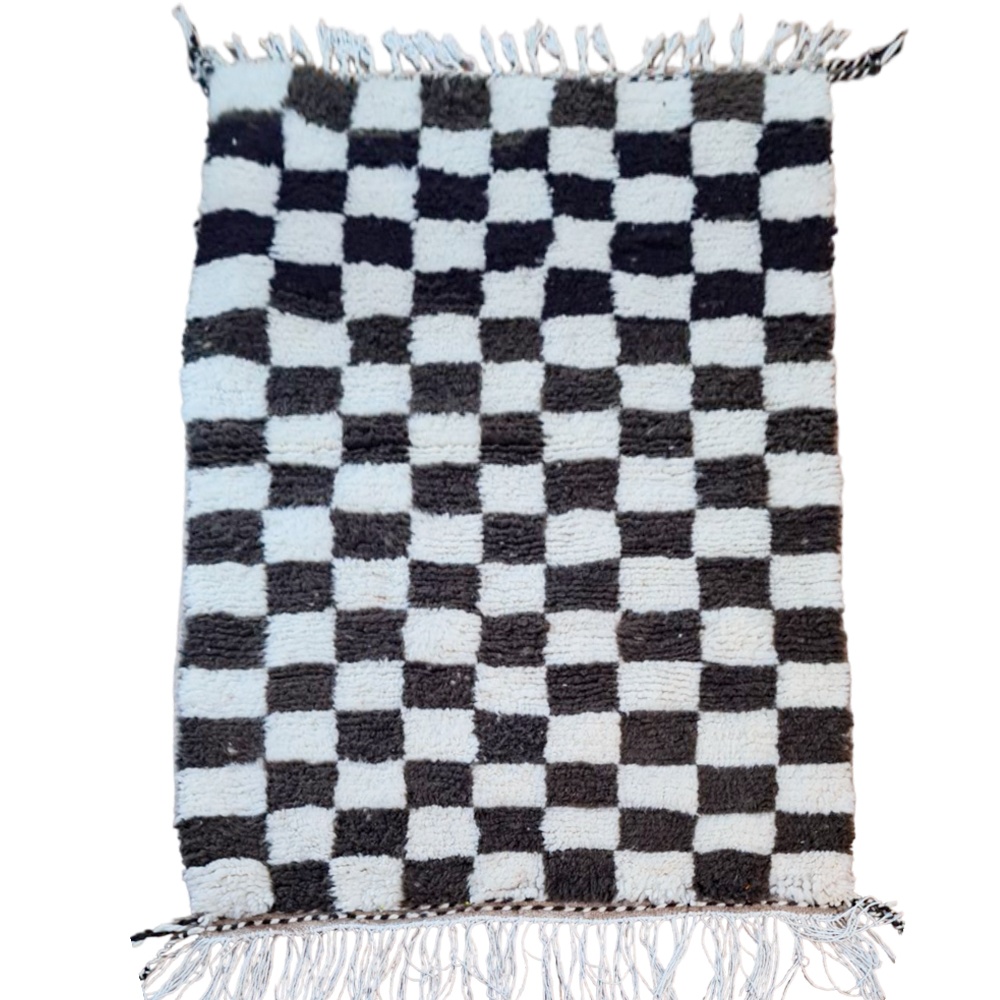 small checkered moroccan rug black and white