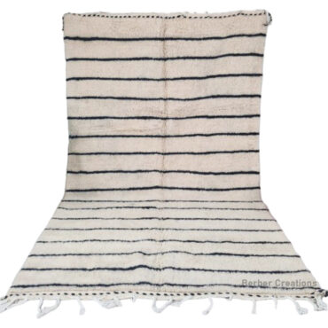 Striped Moroccan Beni Ourain Rug Black and White 6.5′ x 9.8′