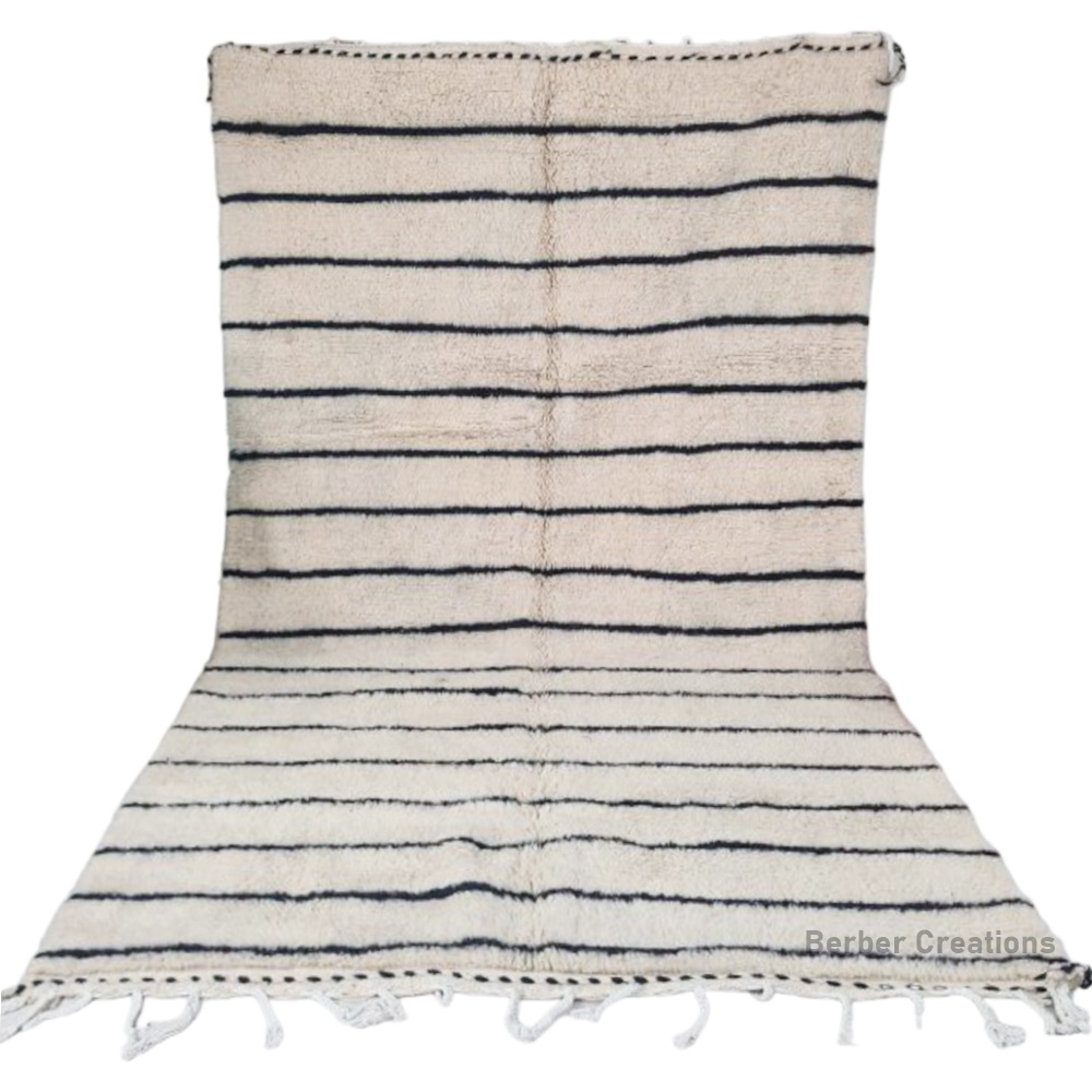 striped moroccan beni ourain rug black and white