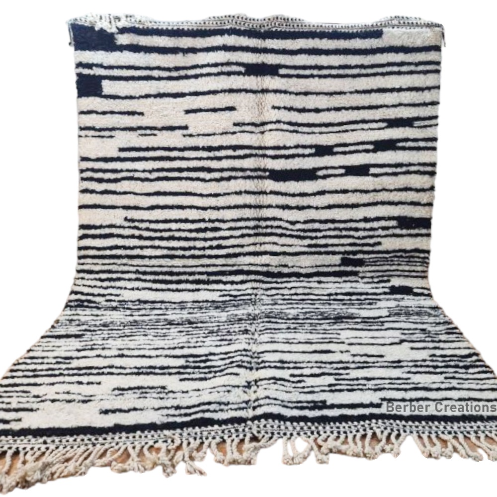 striped moroccan beni ourain rug black and white