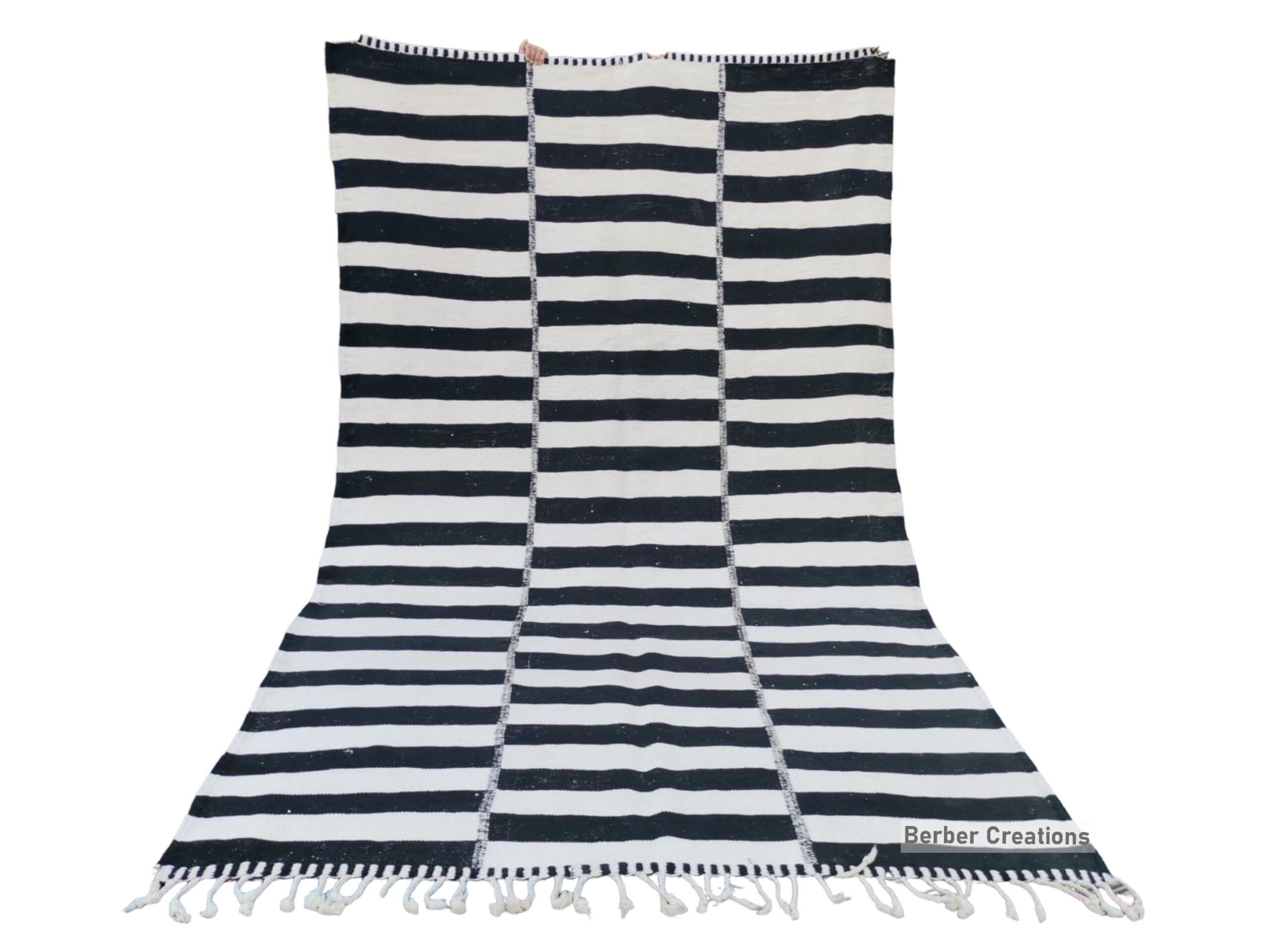 Striped moroccan kilim wool rug black and white