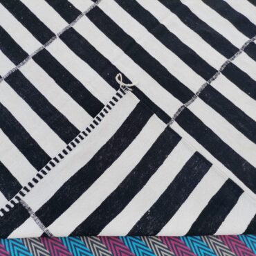Moroccan Striped Kilim Rug Black and White KR00014