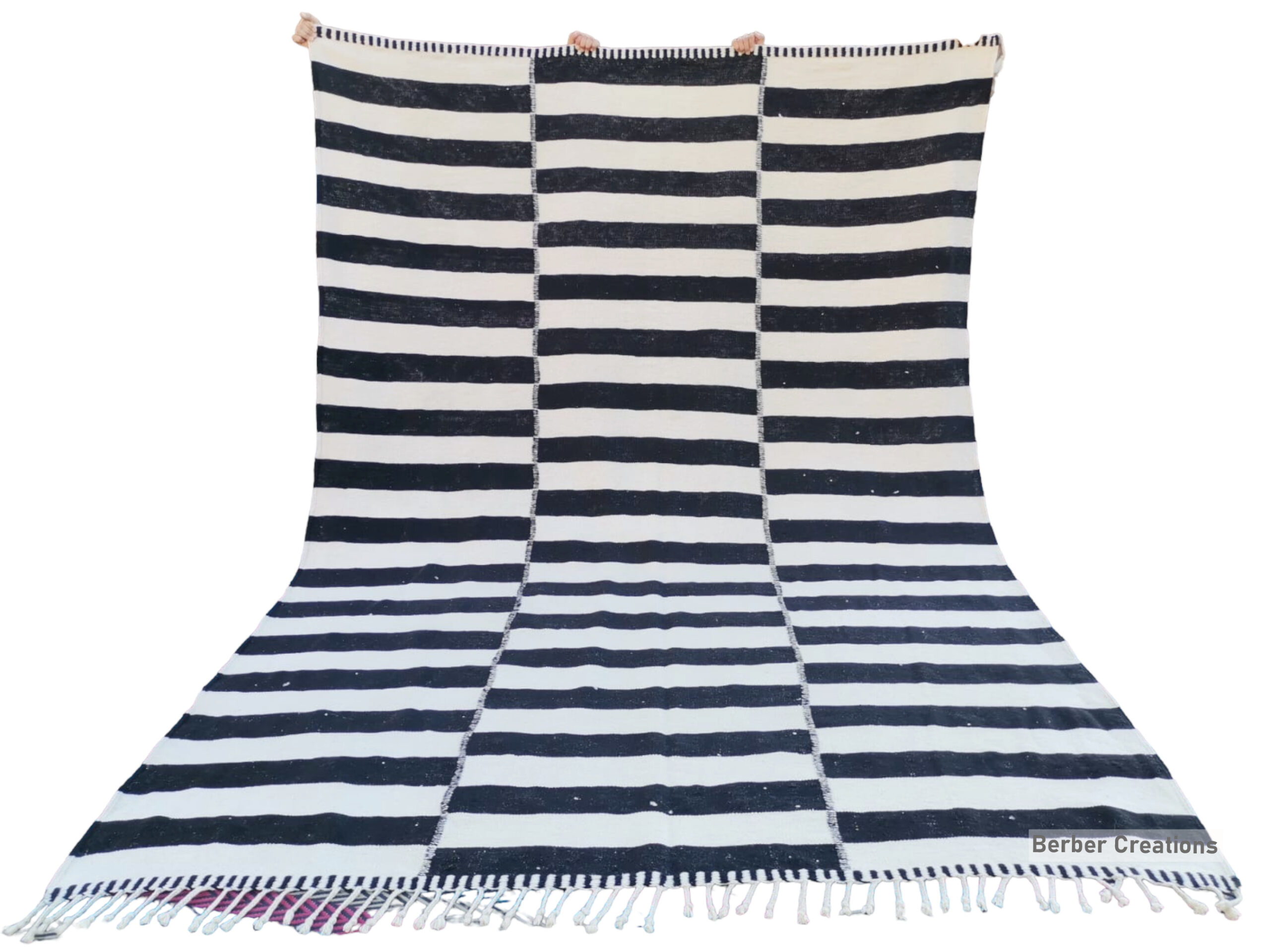 striped moroccan wool kilim rug black and white