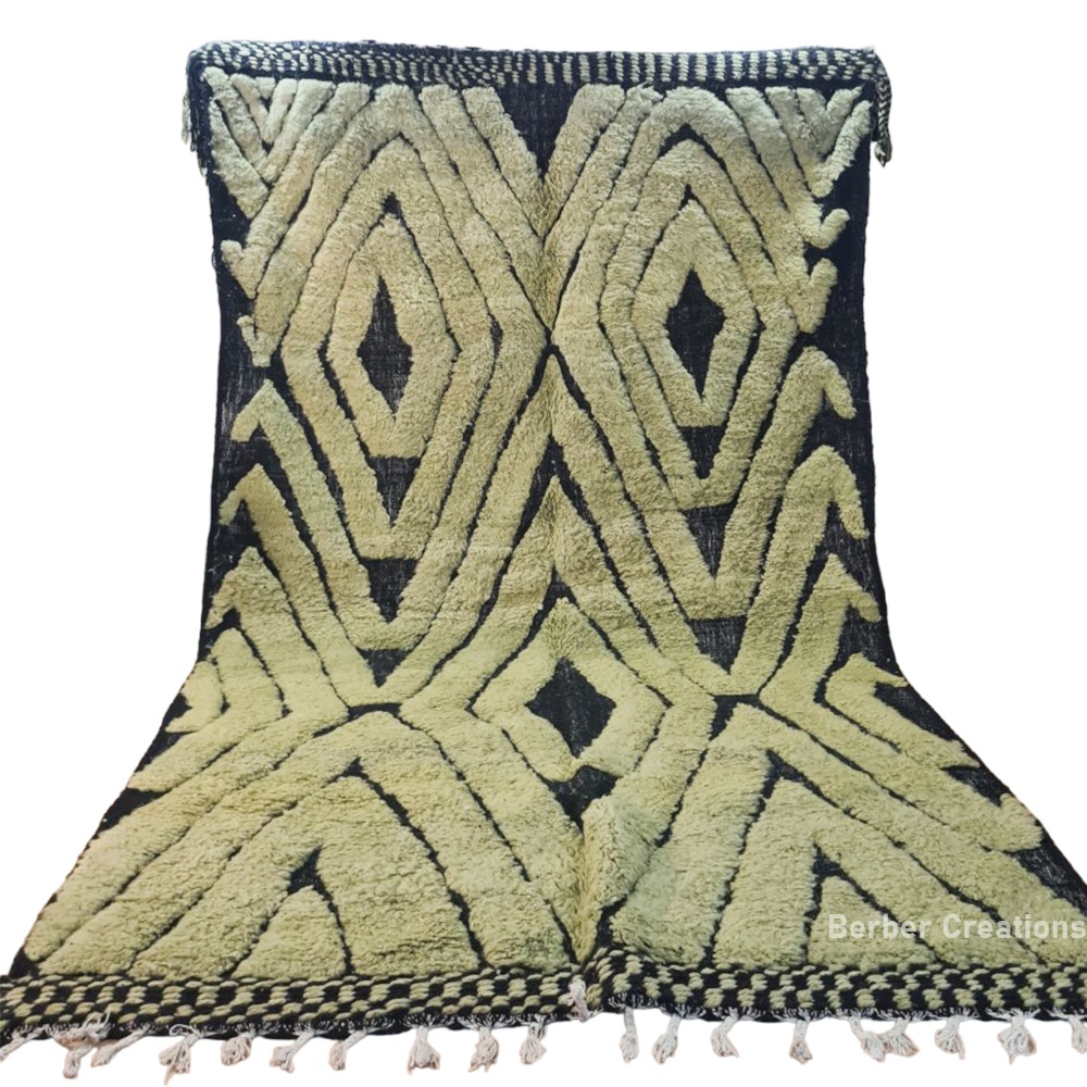 Textured moroccan beni ourain rug green