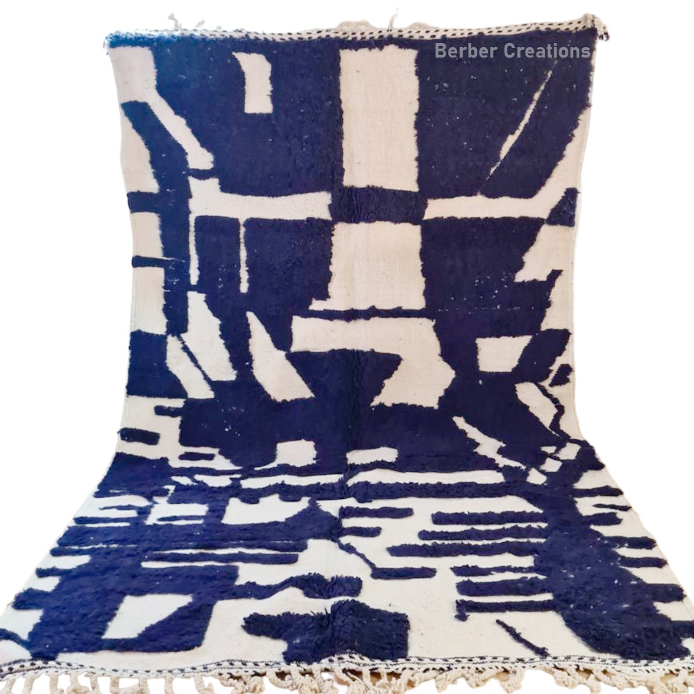 moroccan beni ourain rug blue and white