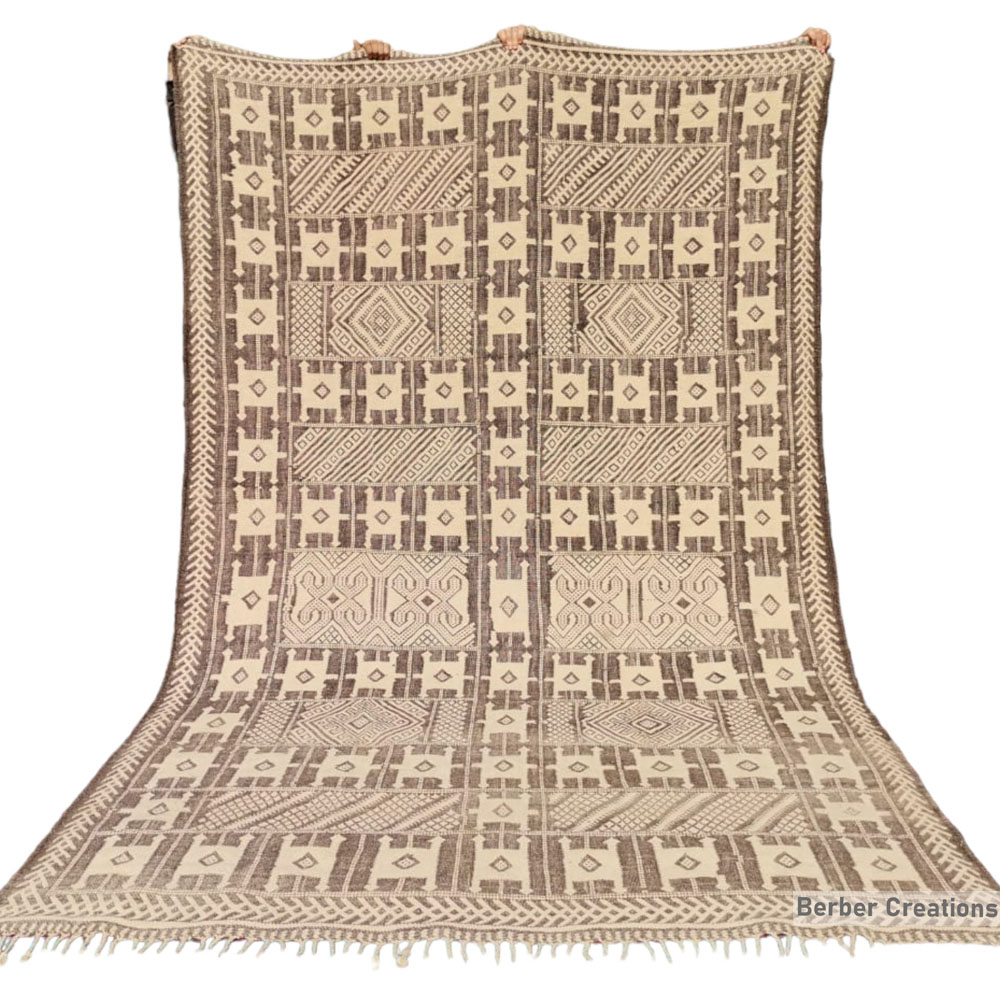 One of a kind flat weave zanafi moroccan rug