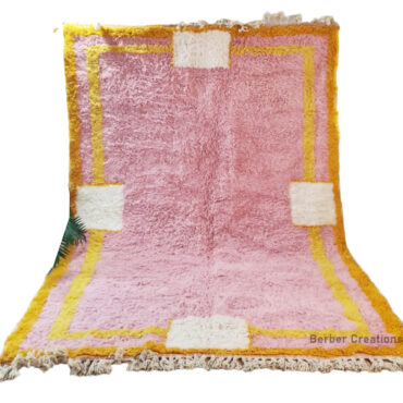Shag Moroccan Wool Rug Pink and Yellow 6.5′ x 9.8′
