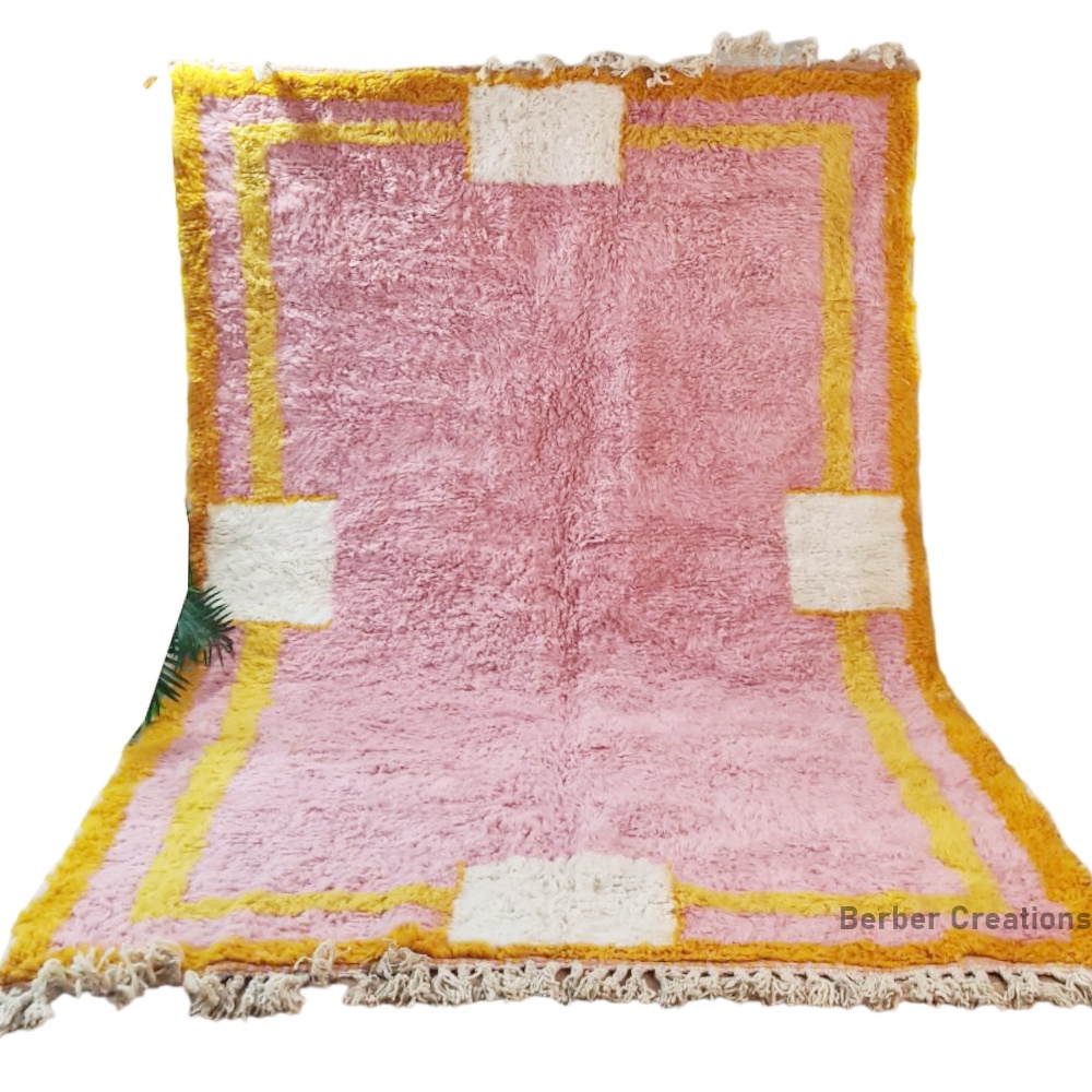 shag moroccan beni ourain rug pink and yellow