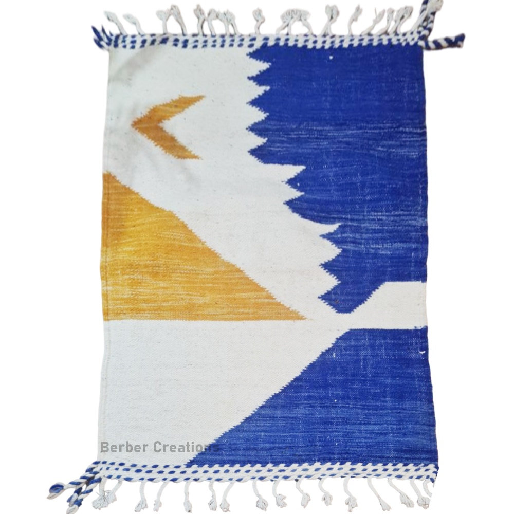 small berber kilim rug blue and yellow