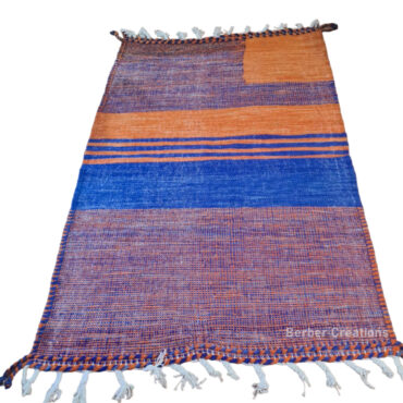 Small Berber Kilim Rug Blue and Orange  3.2’x4.9′ – ADARA