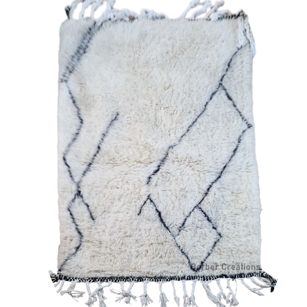 small handmade shag moroccan wool rug white