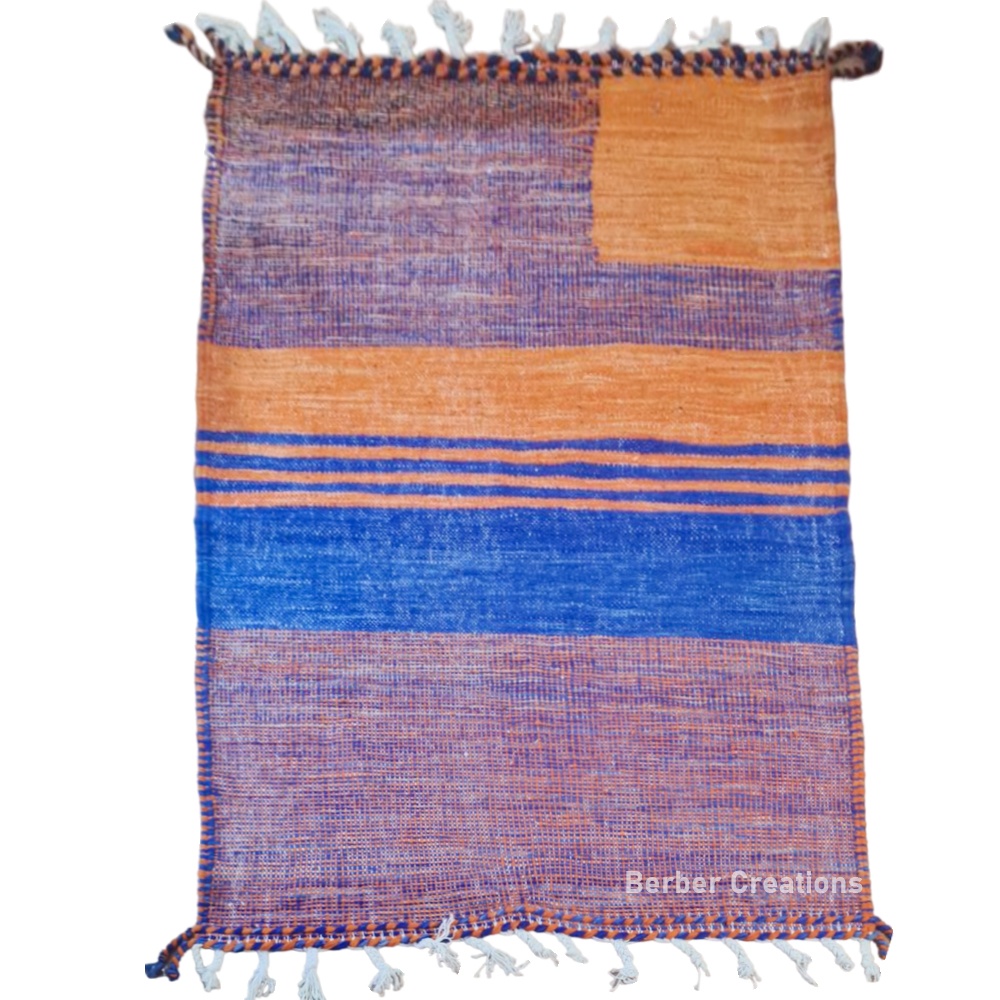 small kilim wool rug orange and blue