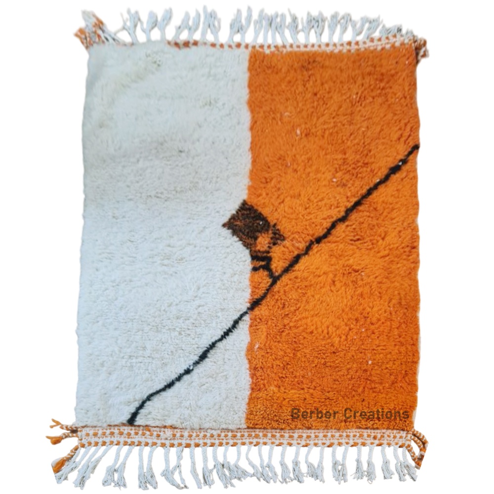 small moroccan wool rug orange and white