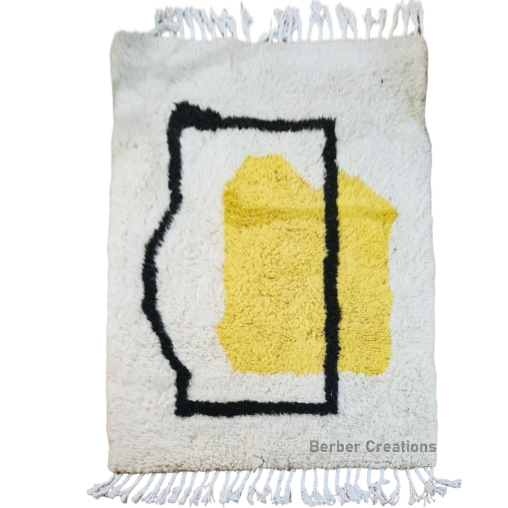 small shag moroccan wool rug white and yellow